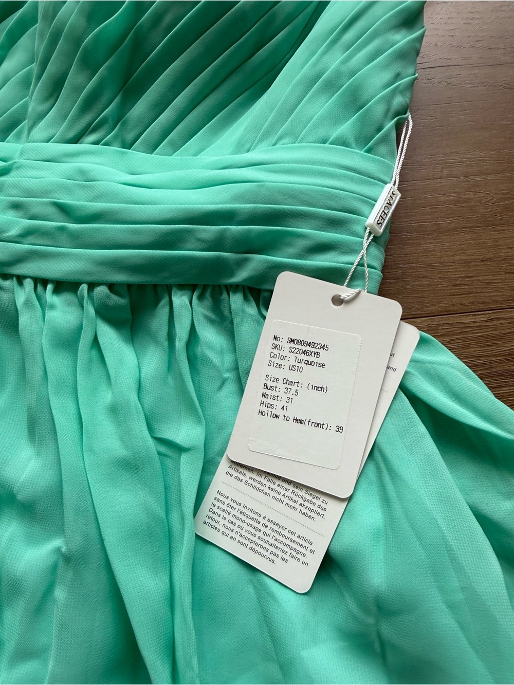 Pleated Turquoise Chiffon Dress with Waist Detail